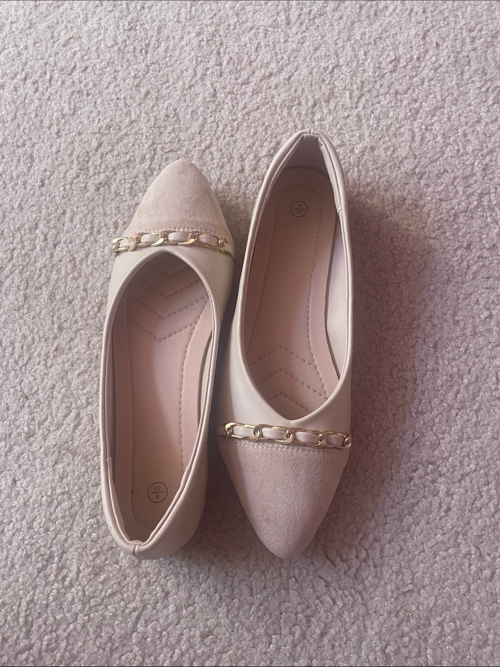 Ladies Pointed Toe Chain Ballet Flats - Blush